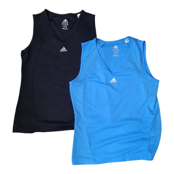 Bundle 2 Adidas Blue And Black V-neck Athletic Sleeveless Tank Tops Size Medium - Picture 1 of 11